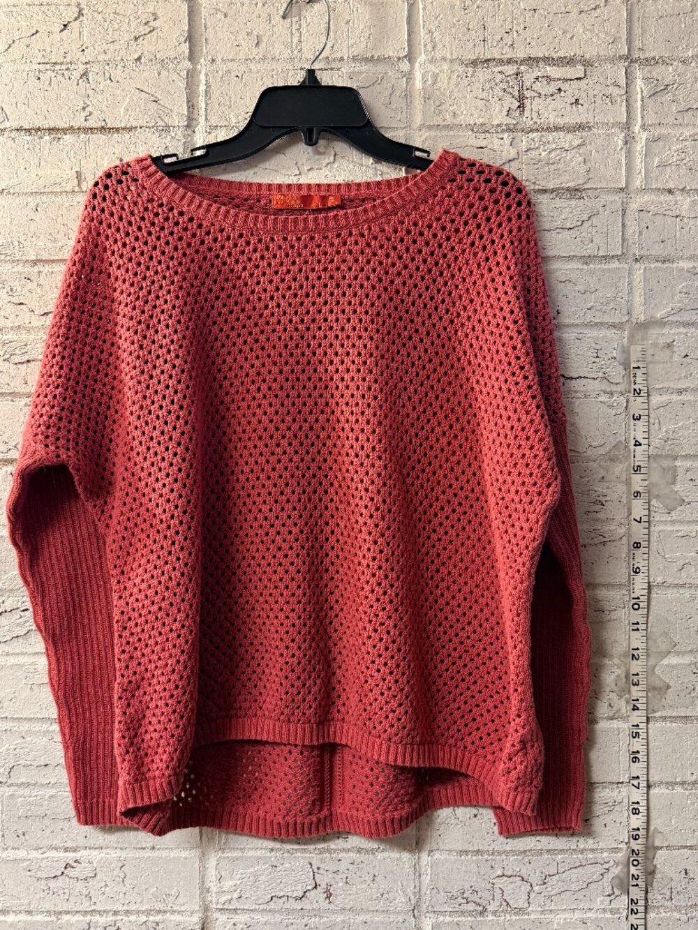 PrAna Open Knit Sweater XL Pink Coral Organic Cotton Lightweight Boho Pullover